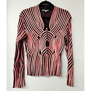 Alexandra Rosati Blazer Women Artsy Geometric Jacket Size 8 Salmon Black Zipup